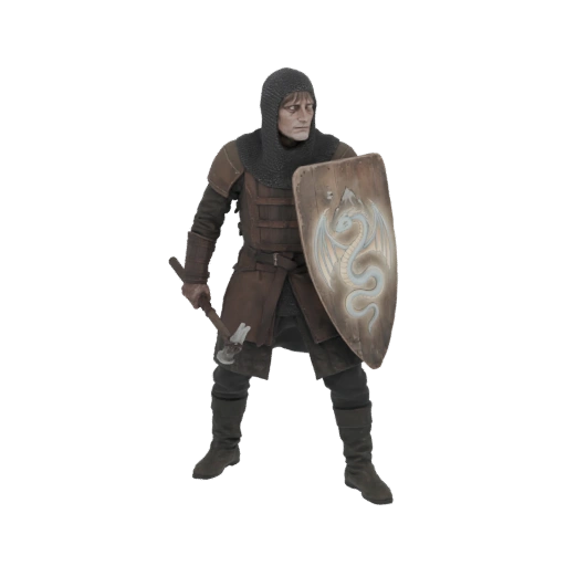 Medieval Knight with Axe and Dragon Shield