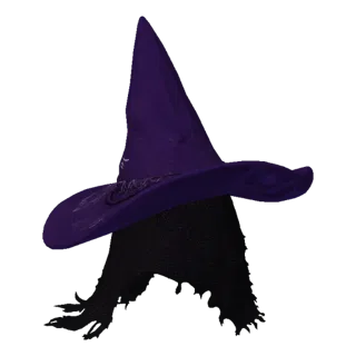 Dark Purple Witch Hat with Torn Veil and Runes