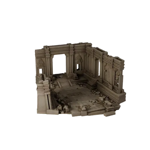 Ancient Temple Courtyard High Poly 3D model, close-up cinematic environment render, showing aged stone, built remnants.
