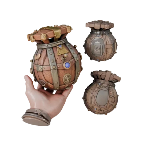 Royal Coin Pouch Modular 3D model, isometric modular kit view, showing aged wood, clear pickup silhouette.