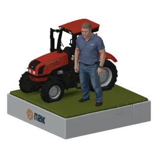 Red Tractor with Farmer 3D Model