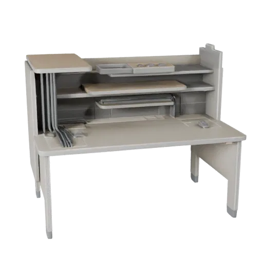 Startup Desk Organizer 3D model, three-quarter front view, Unreal Engine viewport, showing plastic, form detail.