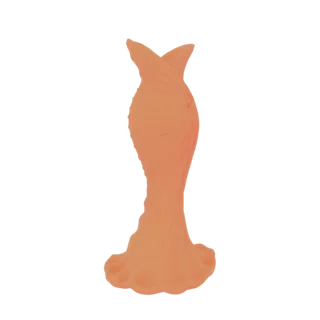 Modelo 3D de un elegante vestido naranja con drapeados, tela fluida y pliegues intrincados, presentado sobre un fondo blanco.