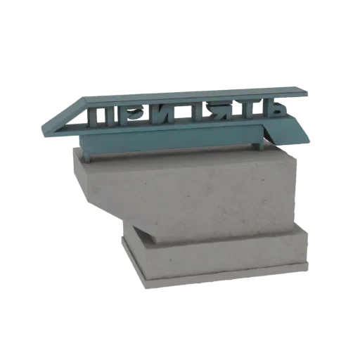 3D-Modell des Schildes der U-Bahn-Station Pripyat aus Tschernobyl mit blauer kyrillischer Beschriftung auf Betonbasis.