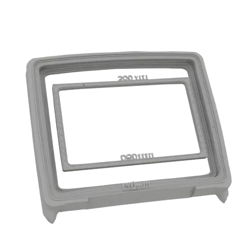 3D model of a car tablet mount frame, gray, with a trapezoidal cutout and L-shaped profile.
