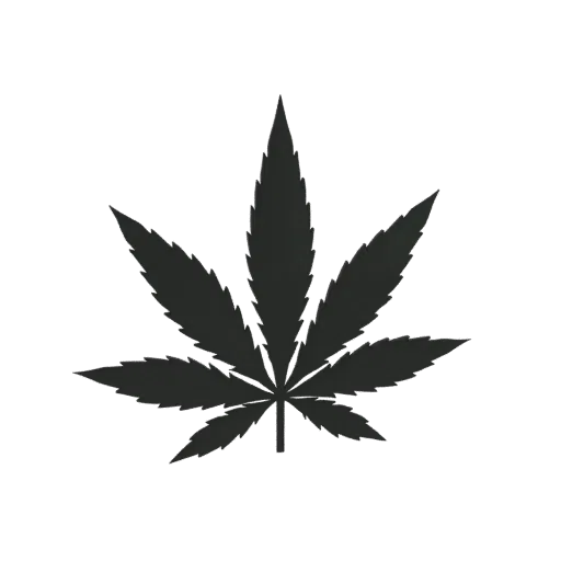 A dark, stylized 3D model of a marijuana leaf icon on a black background.