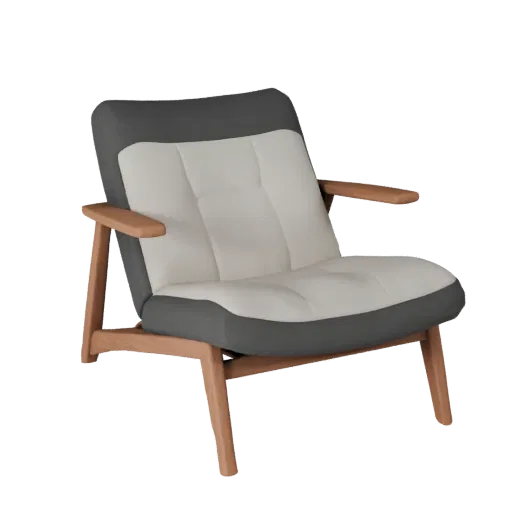 Modern Lounge Chair Stylized 3D model, home interior, stylized isometric render, wood detail.