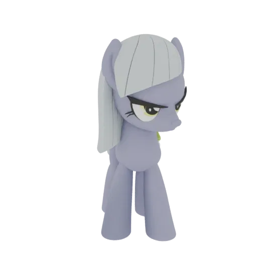 3D model of a grumpy grey pony with a light grey mane and an annoyed expression, standing on a white background.