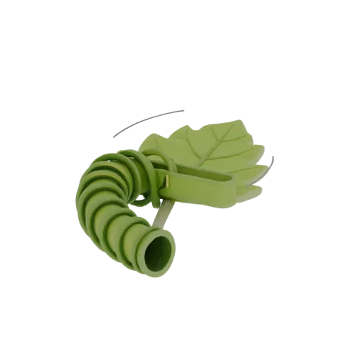 3D model of a green leaf-shaped plant bender, spirally curled, on a black background.