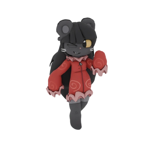 Cute Mouse Girl in Red Swirl Coat 3D Model