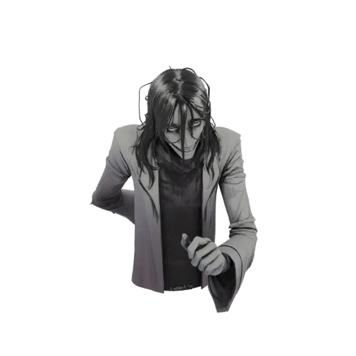 A 3D model of a mad scientist with long dark hair, a wide sinister grin, and wearing a tailored jacket.