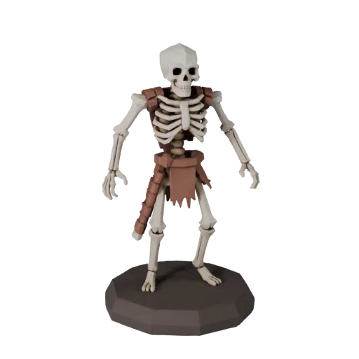 Undead Skeleton Miniature low poly 3D model preview showing silhouette, three-quarter game view, pose and resin detail