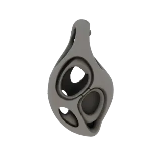 3D render of a matte gray abstract organic pendant with flowing curves and interconnected hollows, isolated on a white backgr