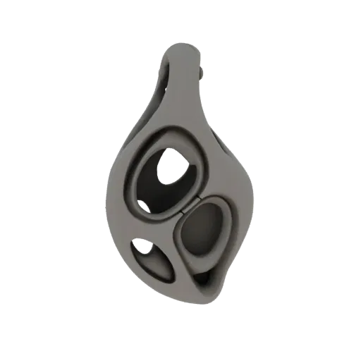 3D render of a matte gray abstract organic pendant with flowing curves and interconnected hollows, isolated on a white backgr