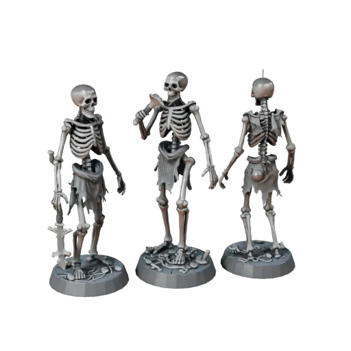 Undead Skeleton Miniature modular kit 3D model preview showing silhouette, top-down kitbash view, pose and resin detail
