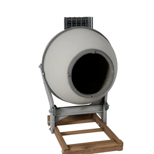 Temporary Concrete Mixer Product Viz 3D model, three-quarter studio product render, showing concrete, form detail.