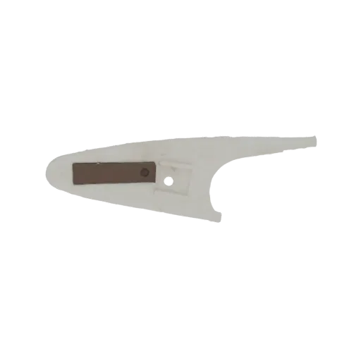 White plastic pencil sharpener blade holder 3D model, showing the recess for the blade and mounting hole.