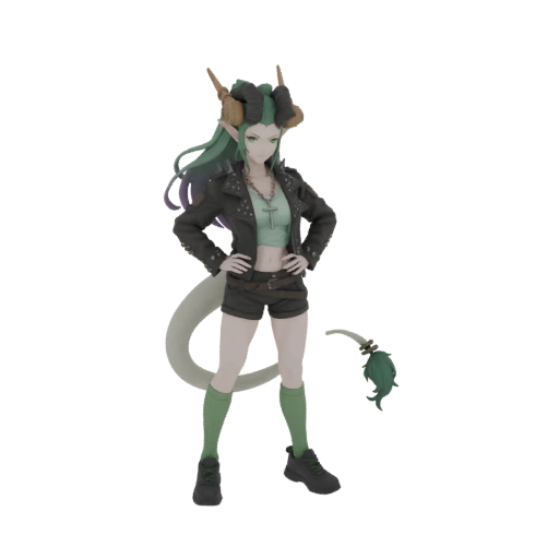 Punk Tiefling Figur Figur mit Hörnern und Schwanz