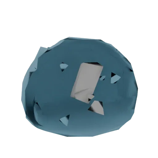 3D render of an abstract, angular blue crystal shard with a lighter, complex internal structure and sharp facets, set against