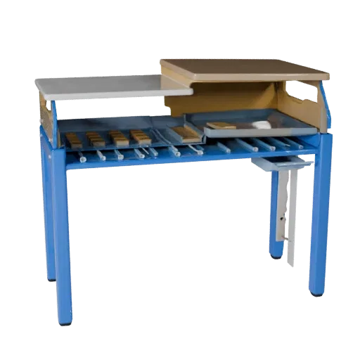 Corporate File Tray 3D model, three-quarter front view, Unity viewport, showing plastic, desk-scale silhouettes.