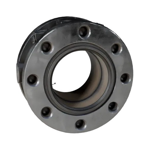 Machined Pipe Flange Realistic 3D model, three-quarter studio render, showing machined metal, precise part geometry.