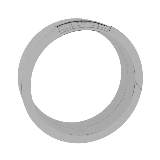 3D model of a segmented ring with a geometric inlay pattern, presented against a black background.