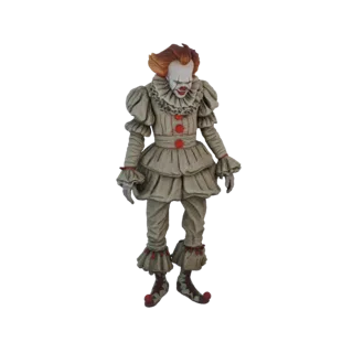 Modèle 3D d'une figurine de clown sinistre avec un visage pâle, un col à volants et un costume démodé, sur fond blanc.