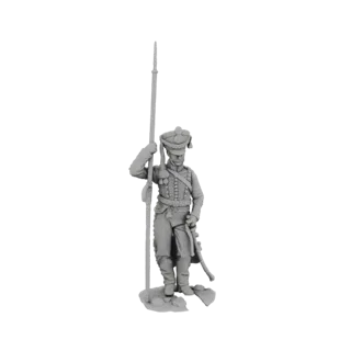 3D model of a Napoleonic era soldier from 1812, standing with a spear, detailed uniform, gray render