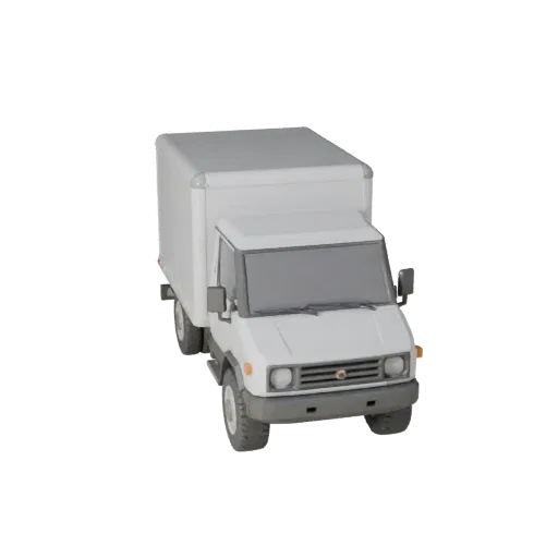 Modèle 3D de camion frigorifique low poly, vue de jeu en trois quarts, actif de véhicule low poly avec volumétrie de véhicule