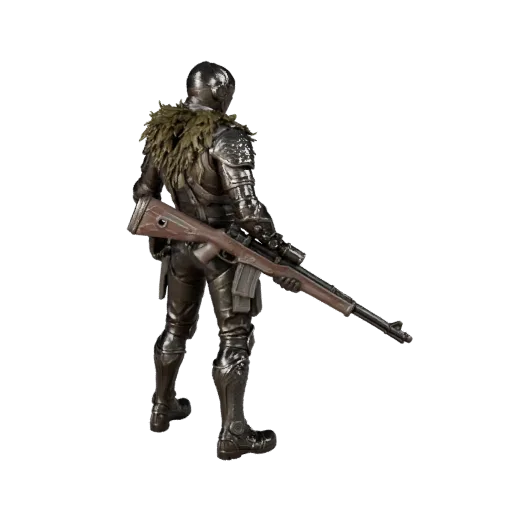 Personnage 3D de sniper ennemi Arcanique Sci-Fi, vue du moteur de jeu, atout prêt pour l'animation avec pose debout ; fusil,