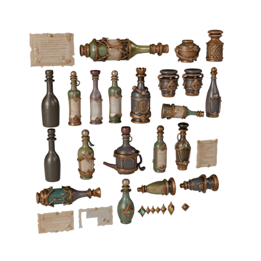 Stylized Fantasy Bottle Group 3D Casual Game Asset