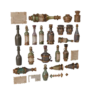 Stylized Fantasy Bottle Group 3D Casual Game Asset