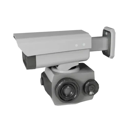 Kitchen Security Camera Low Poly 3D model, game viewport three-quarter view, showing white plastic, form detail.