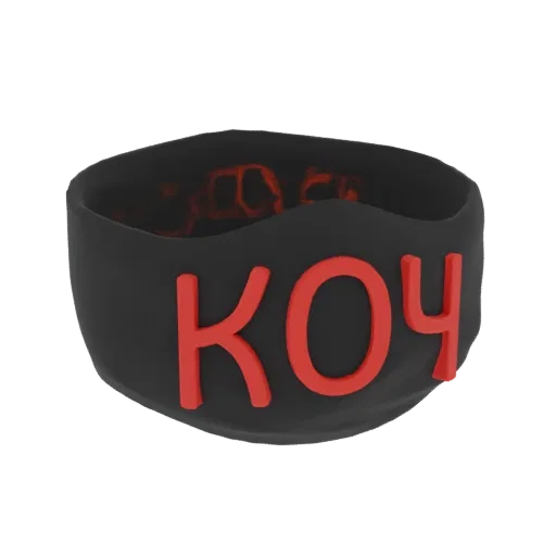3D model of a black band with red Cyrillic letters 'KOЧ' visible on the front, with a fiery red texture inside.