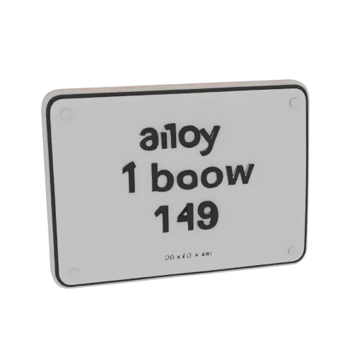3D model of sign with inscription "Alley 1, 149" and dimensions 20x13x3 cm