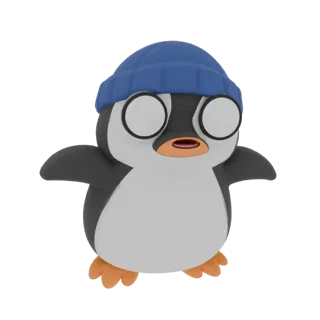 Uma renderização 3D de um pinguim de desenho animado fofo usando um gorro azul, com grandes olhos brancos e bico laranja, em