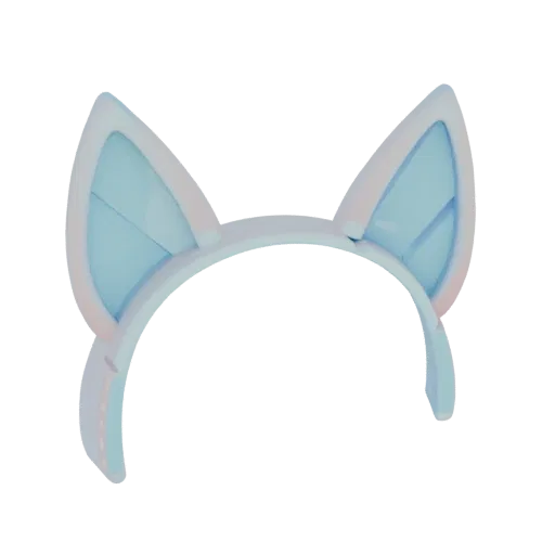 A 3D render of a cute cat ears headband with pastel blue inner ears and pinkish-white outer ears, attached to a white headban