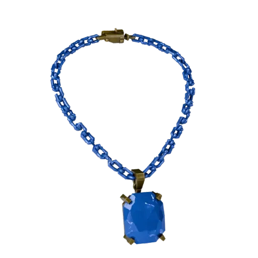 Sapphire Necklace game ready 3D model, front view studio render, highlighting necklace seams, edges, and finish layers.