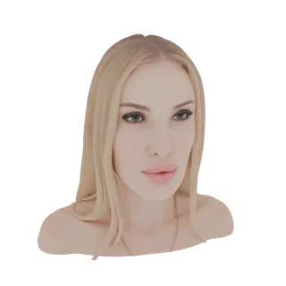 Render 3D de un busto realista de mujer rubia con ojos azules y un delicado collar.