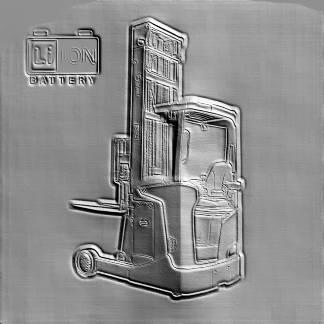 3D model of forklift bas-relief with Li-ON BATTERY logo, side view