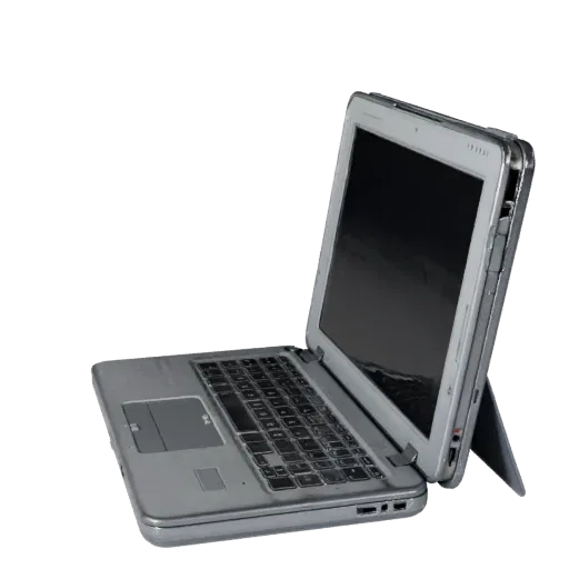 Ultrabook Tablet Computer Stylized 3D model, stylized isometric render, showing brushed metal, open lid angle.