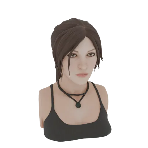 3D model bust of Lara Croft from Tomb Raider, featuring her iconic war paint and a necklace.