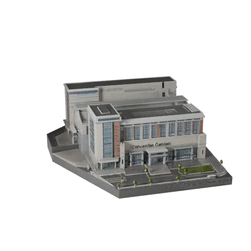Modèle 3D de Centre de Convention prêt pour Unreal Engine, vue de l'Unreal Engine, montrant les matériaux du bâtiment public