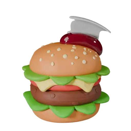 Street Food Burger Meal 3D model, three-quarter front view, Unity viewport, showing sauces, plated composition.