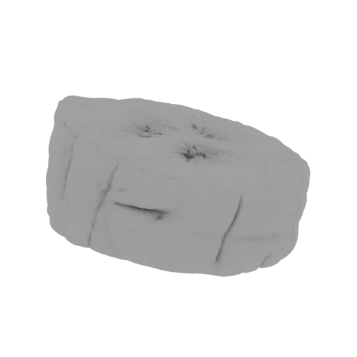3D model render of a soft, gray pillow cushion with subtle wrinkles and indentations, isolated on a white background.