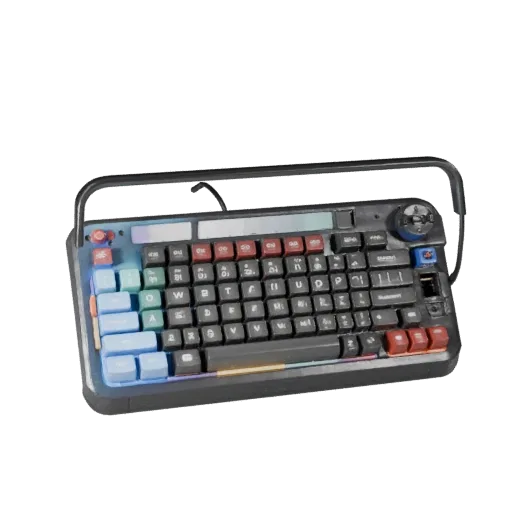Wireless Mechanical Keyboard Stylized 3D model, stylized isometric render, showing plastic shells, desktop scale.