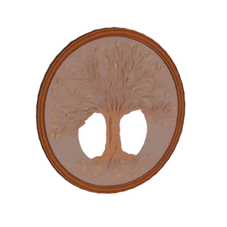 Renderizado de modelo 3D de decoración mural circular con un diseño detallado del Árbol de la Vida con ramas y hojas intrinca