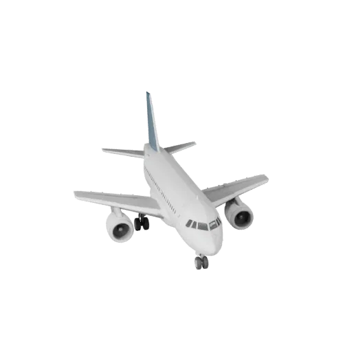 Low-Poly-Passagierflugzeug 3D-Modell, Drei-Viertel-Spiel-Viewport, Low-Poly-Fahrzeug-Asset mit Passagierflugzeugzellenbalance