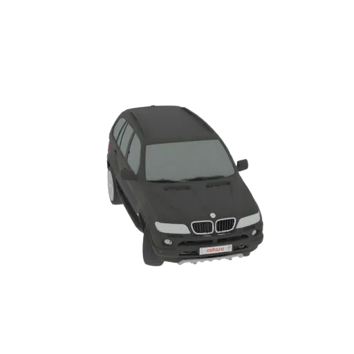 3D model of a dark grey BMW X5 E53 SUV, viewed from a slightly elevated front-right angle.