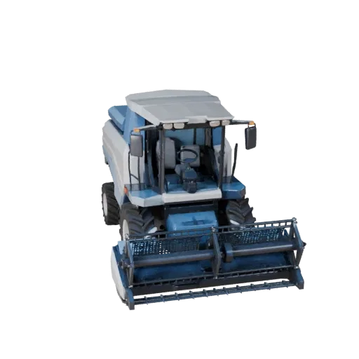 Modelo 3D de Colheitadeira Low Poly, viewport de jogo em três quartos, ativo de veículo low-poly com silhueta projetada e det